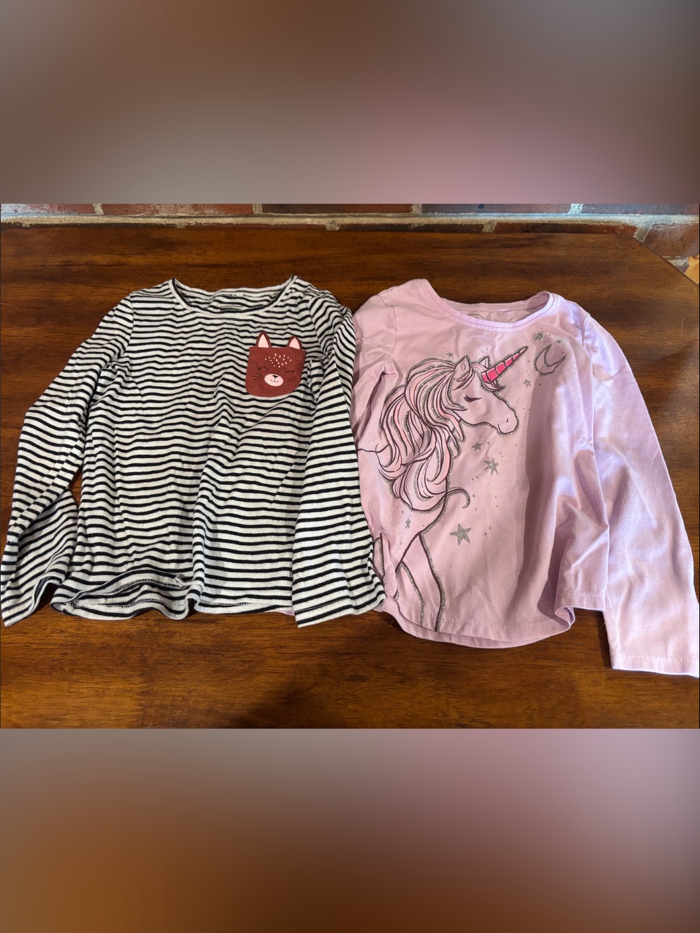jumping beans Black & White Striped Top with Fox Patch + Light Pink Unicorn Tee